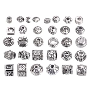 50pcs Tibetan Silver 4mm~10mm Zinc Alloy Metal Loose Spacer Beads Wholesale Lot for Jewelry Making DIY Crafts Findings