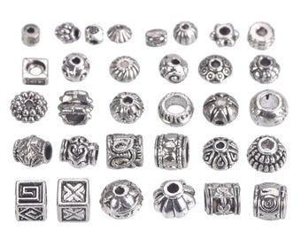 50pcs Tibetan Silver 4mm~10mm Zinc Alloy Metal Loose Spacer Beads Wholesale Lot for Jewelry Making DIY Crafts Findings