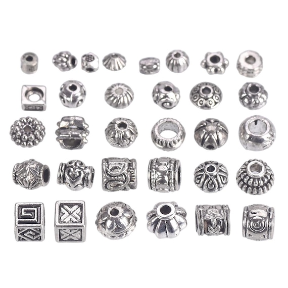 50pcs Tibetan Silver 4mm~10mm Zinc Alloy Metal Loose Spacer Beads Wholesale Lot for Jewelry Making DIY Crafts Findings