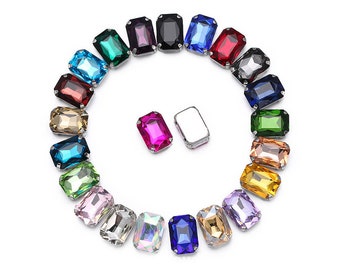 10pcs Sew On Rectangle 8x10mm 10x14mm 13x18mm 18x25mm Crystal Glass Metal Flat Back Rhinestones Loose Beads For Jewelry Making DIY