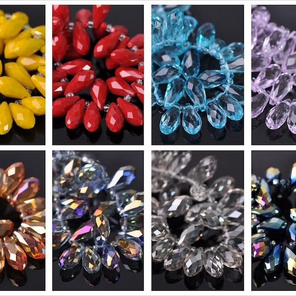 20pcs 16x8mm Teardrop Faceted Crystal Glass Pendants Craft Loose Beads Bulk Lots Jewelry Making Findings --- GC021-1#~81#