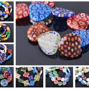 Viele Formen, bunt, gemischte Farben, handgefertigt, Millefiori-Glas, lose Bastelperlen, für Schmuckherstellung, DIY-Bastelarbeiten