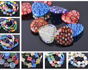 Viele Formen, bunt, gemischte Farben, handgefertigt, Millefiori-Glas, lose Bastelperlen, für Schmuckherstellung, DIY-Bastelarbeiten