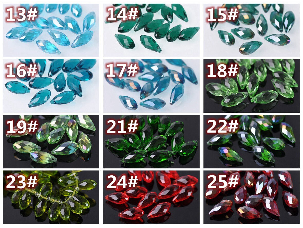 5pcs 22x13mm Teardrop Faceted Crystal Glass Pendants - Loose Dangle Beads For Jewelry Making