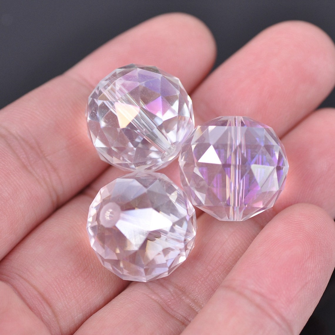 5pcs 20mm Big Round Faceted Crystal Glass Loose Beads for Etsy