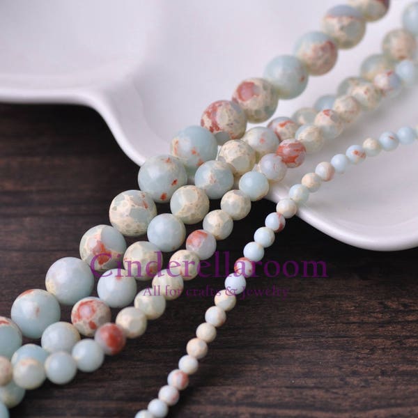 Round Natural Light Blue Imperial Jasper Stone Gemstone Loose Spacer Beads 4mm/6mm/8mm/10mm Wholesale lot for Jewelry Making Findings BS111