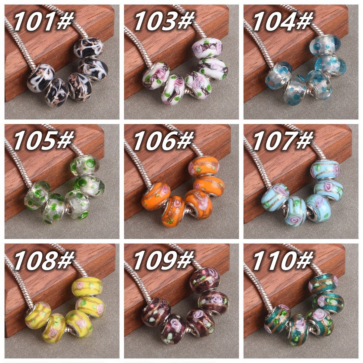 5 Perles Lampwork (verre Soufflé) Dont Certaines De Murano Avec Argent - Dimensions 15x9mm, Trou 4.5mm
