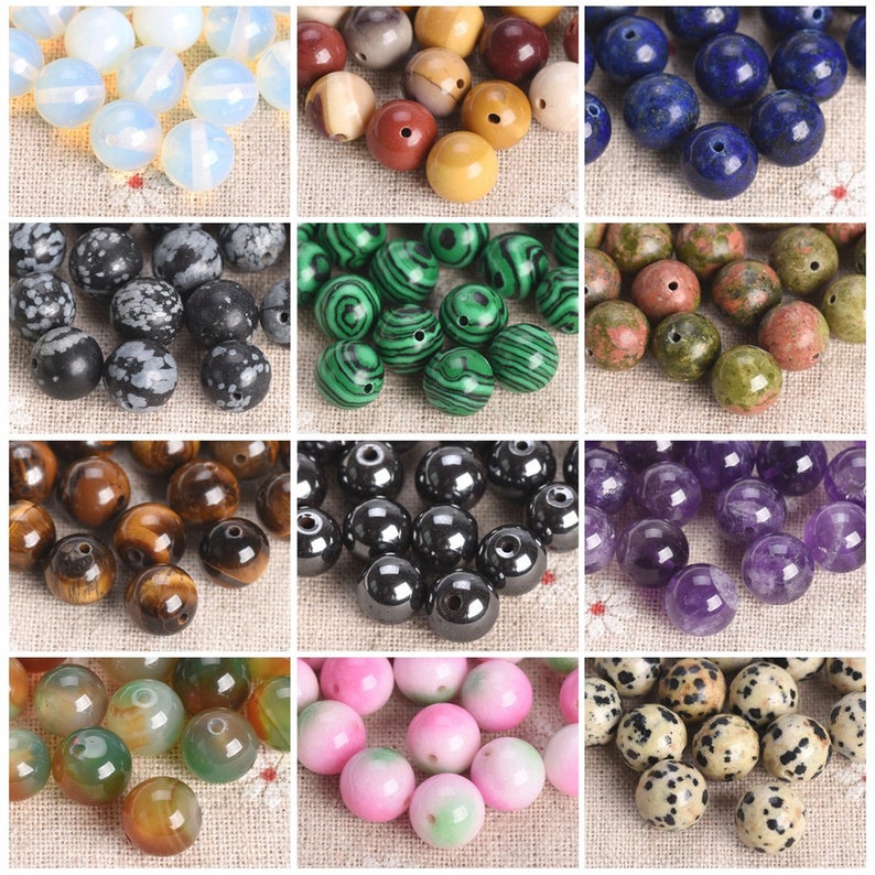 Lot de perles de pierres précieuses en vrac rondes en pierre naturelle 4 mm 6 mm 8 mm 10 mm 12 mm pour la fabrication de bijoux bracelet à monter soi-même image 2