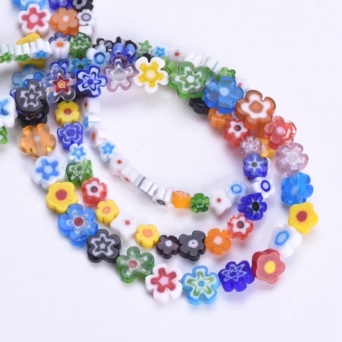 Perles En Pâte De Verre Millefiori Et Cubes Décorés - Tons Bleu Foncé, Neuf