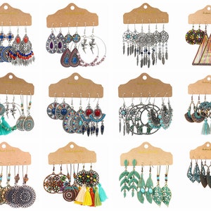 3 Pair Vintage Boho Bohemian Ethnic Dangel Drop Handmade Earrings Wholesale Lot For Women