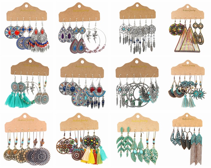 3 Pair Vintage Boho Bohemian Ethnic Dangel Drop Handmade Earrings Wholesale Lot For Women