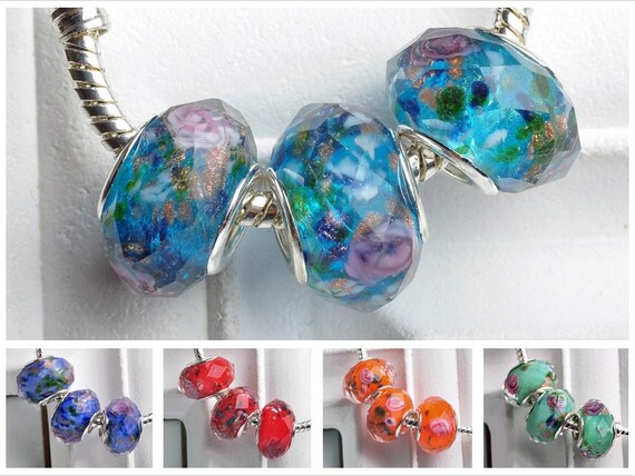 5//10Pcs Murano Lampwork Glass Charm Big Hole Bead Fit European Bracelet 14x9mm