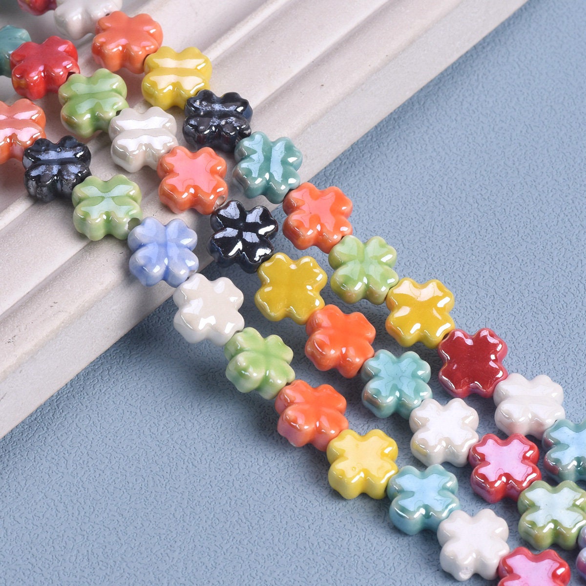 10pcs Cross Clovers Flower Shape 12mm Shiny Ceramic Porcelain Loose Beads For Jewelry Making DIY Earring Pendants Findings