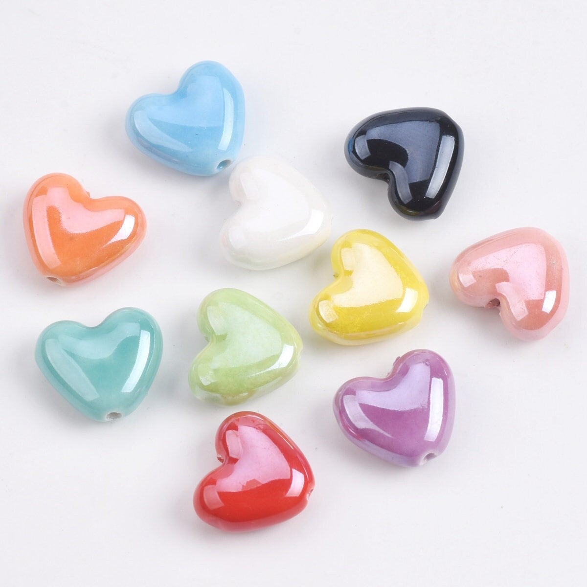 Chunky Heart Beads, Shiny Heart Beads, Heart Charms, Shiny Heart Penda