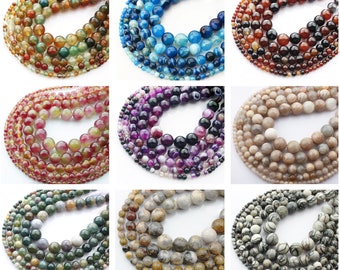 Cuentas sueltas redondas de piedras preciosas naturales de 15&quot; (4 mm, 6 mm, 8 mm, 10 mm y 12 mm) para bisutería, manualidades, lote a granel (código BS583-712)