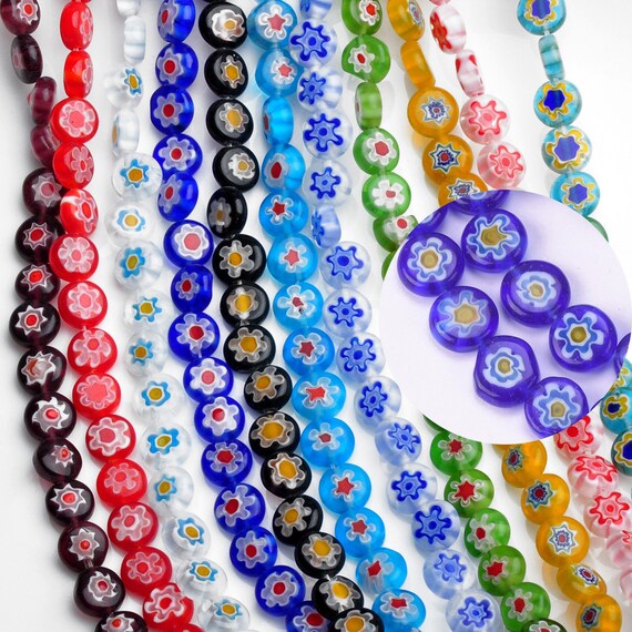 50pcs Flat Round 8mm Blue Flower Millefiori Glass Beads Lot for Jewelry Making 50pcs Flat Round 8mm Blue Flower Millefiori Glass Beads Lot for Jewelry Making
