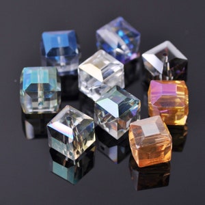 10pcs 14mm Cube Square Faceted Crystal Glass Loose Beads for Jewelry Making DIY Crafts Findings