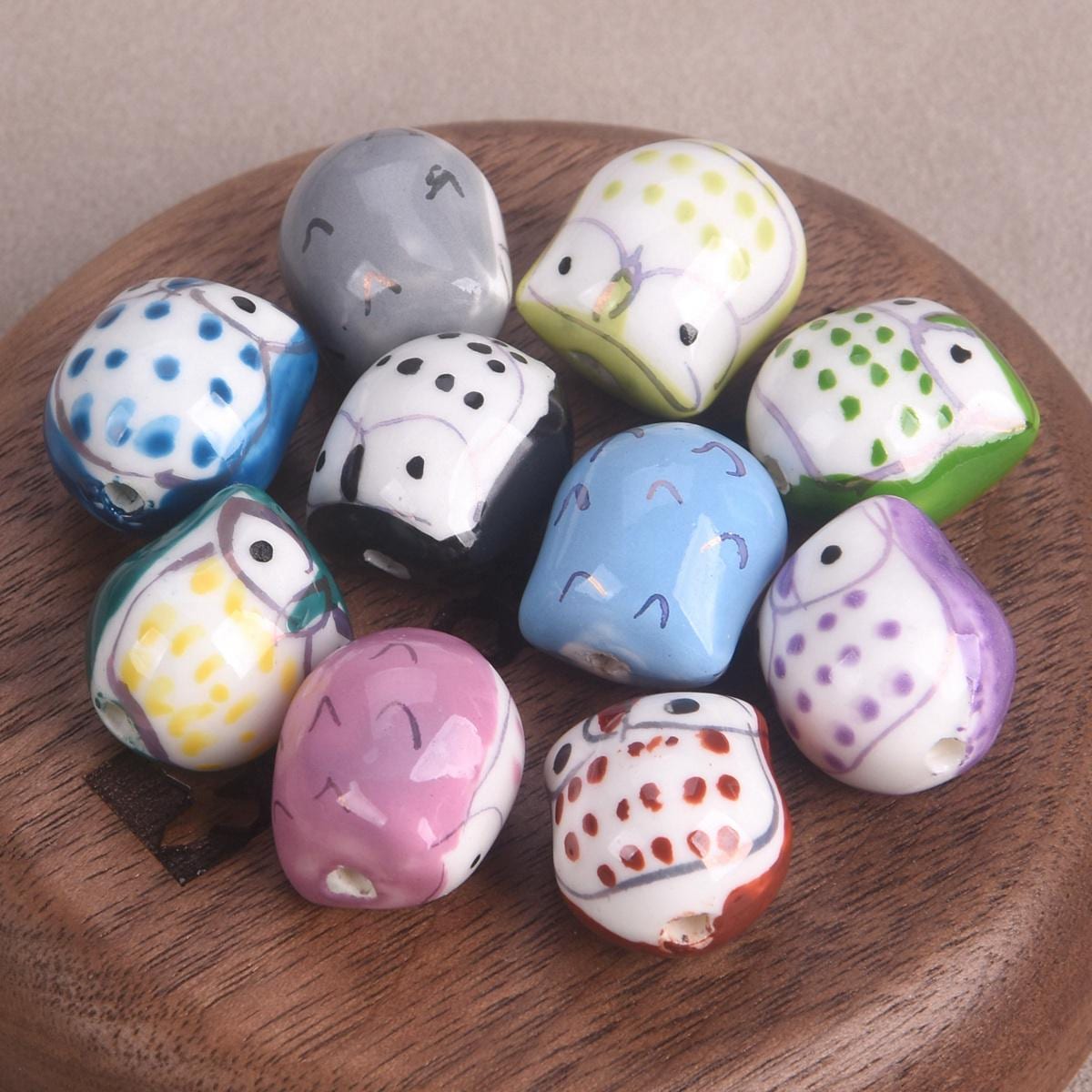 5pcs Owl 15mm Handmade Painting Ceramic Porcelain Loose Beads For Jewelry Making DIY Bracelet Findin