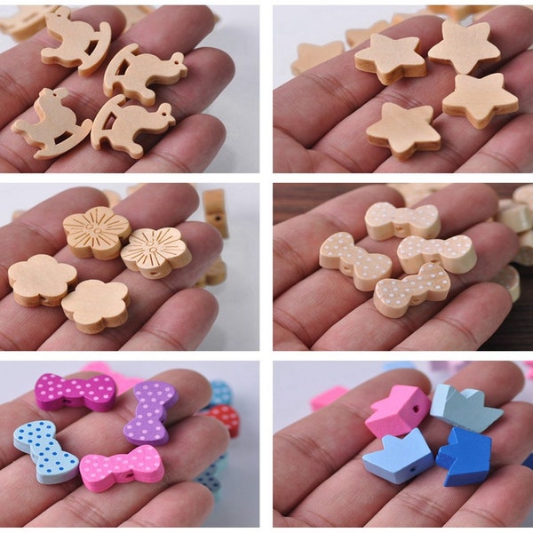 25/50pcs Natural Free Styles Star/Flower/Horse/Bowknot Wood Loose Beads Wooden Jewelry DIY Crafts Making Kids Toys Wholesales New MT121-126