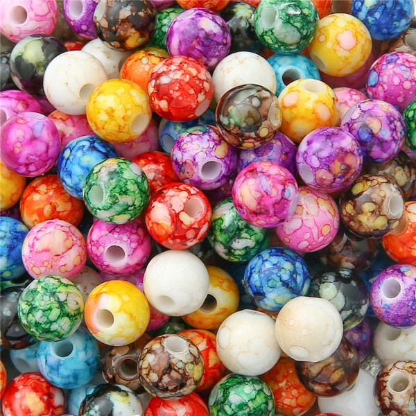 Colorful Painting Round 8mm 10mm ABS Plastic Acrylic Loose Beads Lot For Jewelry Making DIY Findings