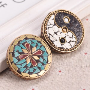 1pcs 45mm Flat Round Handmade Tibetan Nepalese Buddhist Brass Metal Clay Loose Beads For Jewelry Making DIY Findings