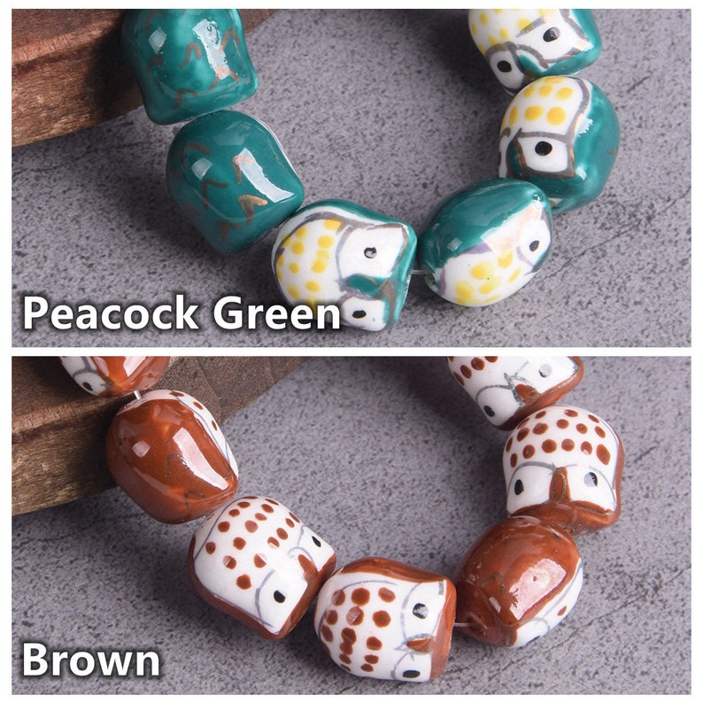 5pcs Owl 15mm Handmade Painting Ceramic Porcelain Loose Beads For Jewelry Making DIY Bracelet Findings image 8