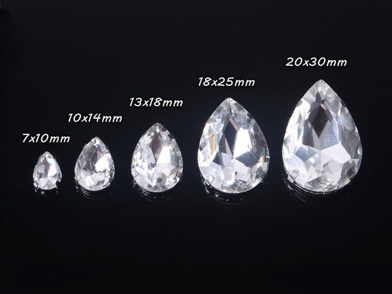 Drop Shape Beeds with Silver Setting 7x10mm ,10x14mm,13x18mm Sew on  Rhinestone for Dress DIY Stones and Crystals for Clothes