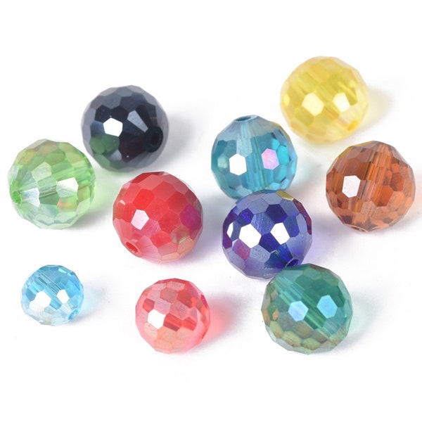 96 facettes AB plaqué boule ronde en verre de cristal à facettes 6mm 8mm 10mm 12mm perles d'espacement en vrac Lot pour la fabrication de bijoux bricolage artisanat résultats