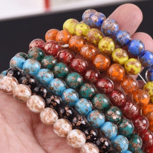 10pcs Round 8mm 10mm 12mm Golden Foil Handmade Lampwork Glass Loose Beads for Jewelry Making DIY Crafts Findings