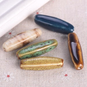 5pcs 38x11mm Rectangle Tube Shape Handmade Glazed Ceramic Porcelain Loose Beads For Jewelry Making DIY Crafts Findings