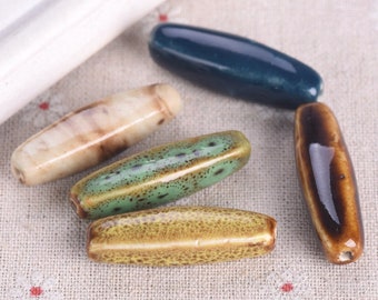 5pcs 38x11mm Rectangle Tube Shape Handmade Glazed Ceramic Porcelain Loose Beads For Jewelry Making DIY Crafts Findings