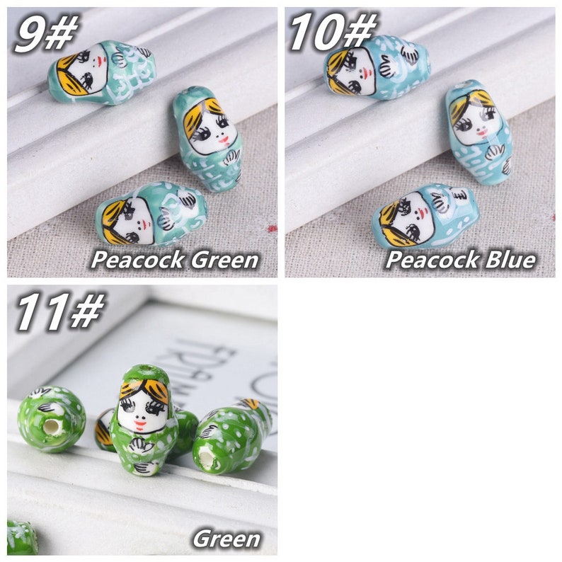 5pcs 22x13mm Matryoshka Russian Doll Shape Handmade Ceramic Porcelain Loose Beads For Jewelry Making DIY Crafts Findings imagem 7