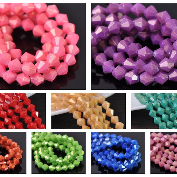 Wholesale 4mm 6mm 8mm Glitter Lacquer Bicone Faceted Glass Bead Loose Spacer Beads Lots Jewelry Findings JZ002 JZ004 JZ005  50