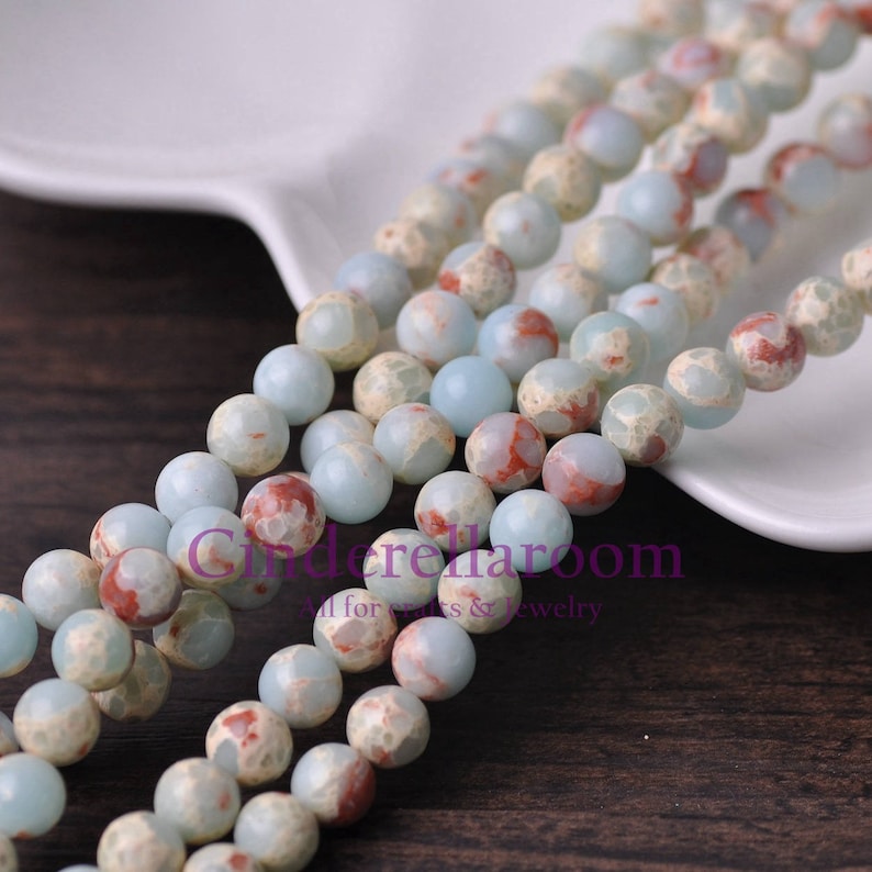 Light Blue Jasper Rocks Round Natural Light Blue Imperial Jasper Stone Gemstone Loose Spacer ...
