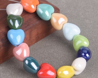 10 Pezzi 10mm 12mm A Forma Di Cuore Lucido Lucido Smaltato Porcellana - Foto 2