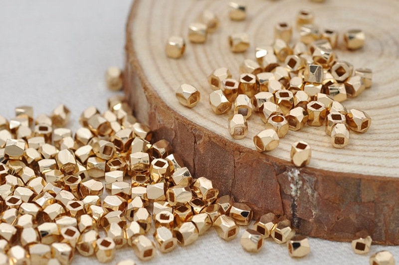 25pcs Outside Diameter 3mm Brass Metal Gold Plated Faceted Etsy