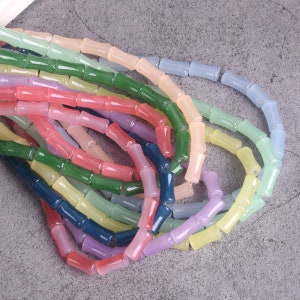 20 cuentas sueltas de vidrio de jade imitado con forma de tubo de bambú de 12 x 6 mm para hacer joyas y hacer pendientes