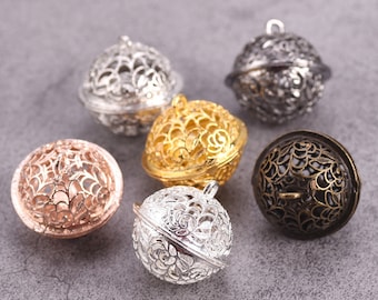 2 uds 25mm redondo oro rosa/plata/bronce Color hueco Metal cascabeles Tinkle Bell Charms colgantes conectores para fabricación de joyas manualidades DIY