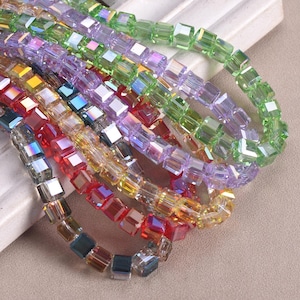 20pcs Cube Faceted Shape 7mm Glossy Colorful Crystal Glass Loose Beads For Jewelry Making DIY Crafts Findings