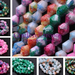 Partihandel 6 mm 8 mm Färgglada Mönster Lackade Bicone Facetterade Ogenomskinliga Kristallglas Lösa Spacerpärlor Bulk Parti Smyckesfynd JZ004-80