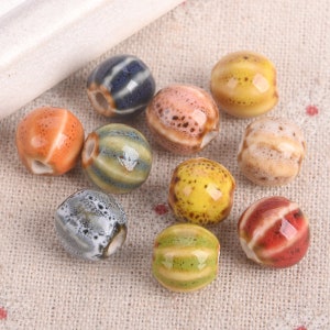 10pcs 11mm Round Pumpkin Pettern Handmade Ceramic Porcelain Loose Crafts Beads for Jewelry Making DIY Bracelet Findings