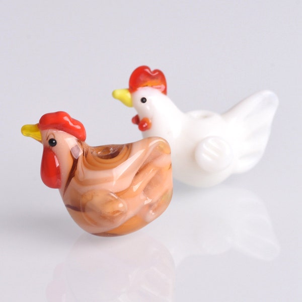 2pcs Rooster Cock Hen Shape Handmade Lampwork Glass Loose Beads For Jewelry Making DIY Crafts Findings