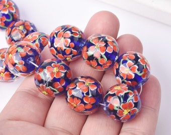 Handmade 20mm Big Round Lampwork Glass Flower Loose Beads for Jewelry Making