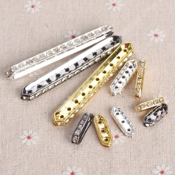 3/5/10 Holes 18x7mm 27x8mm 70x9mm Copper Metal Crystal Rhinestones Loose Spacer Beads Connector Linker For Jewelry Making