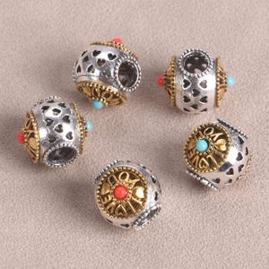 5pcs 13mm Round Shape Golden Silver Color Alloy Metal Loose Beads For Jewelry Making DIY Crafts Findings