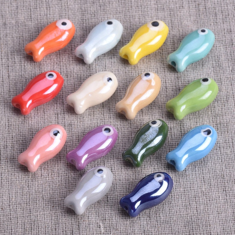 10pcs 19x10mm Fish Shape Handmade Shiny Glossy Glazed Ceramic Porcelain Loose Beads for Jewelry Making DIY Crafts Findings image 2