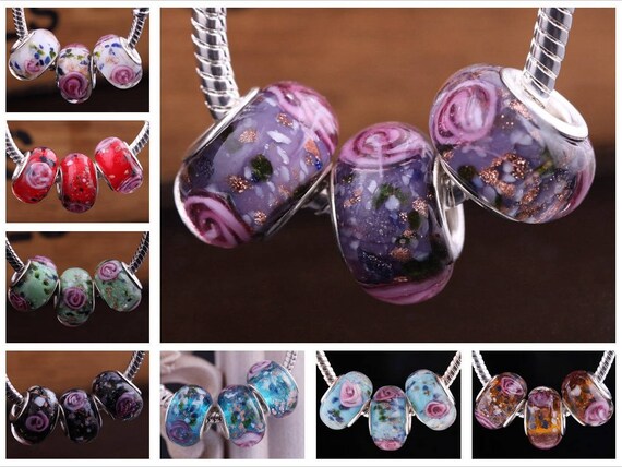 5//10Pcs Murano Lampwork Glass Charm Big Hole Bead Fit European Bracelet 14x9mm