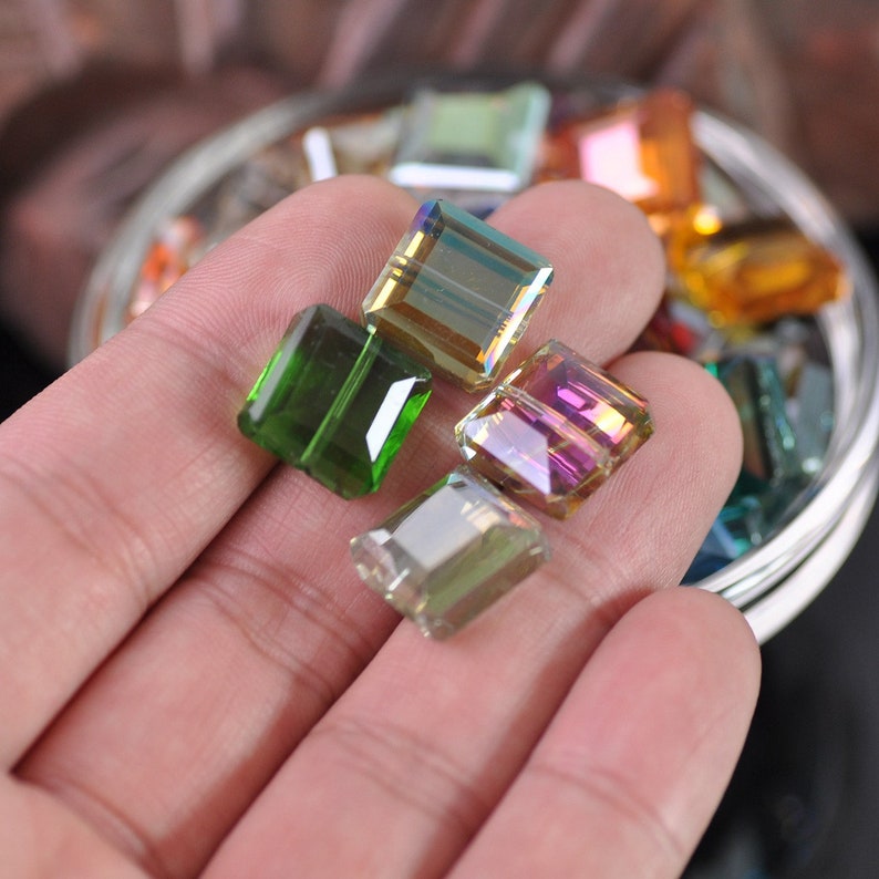 10Pcs 14mm Rectangle Glass Crystal Faceted Charms Loose Spacer Beads DIY Jewelry 