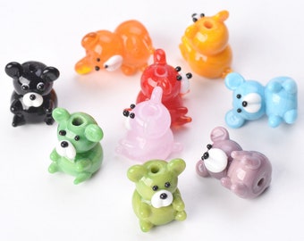 2pcs Bear Shape 15x20mm Handmade Lampwork Glass Loose Beads For Jewelry Making DIY Crafts Findings