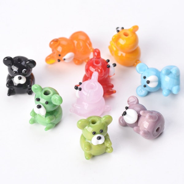 2pcs Bear Shape 15x20mm Handmade Lampwork Glass Loose Beads For Jewelry Making DIY Crafts Findings